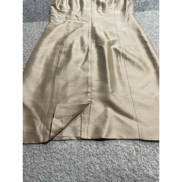 VTG Ann Taylor Sheath Dress Womens 8 Sleeveless Square Neck 100% Silk Gold Party - Picture 8 of 13
